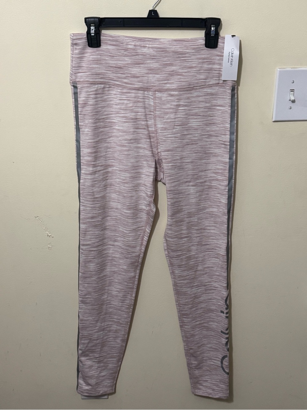 Calvin Klein Pink Space-Dye Leggings with Gray Side Stripe